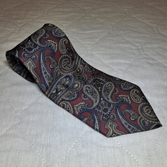 Gianfranco Ruffini 💯 Italian Silk Men's Necktie 58" x 4" Paisley Burgundy/Gold - Picture 1 of 9